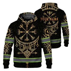 Hi Vis Hoodie Reflective Tapes Black Yellow Neon Viking Custom Name Safety Workwear For Workers, Runners, Cyclists