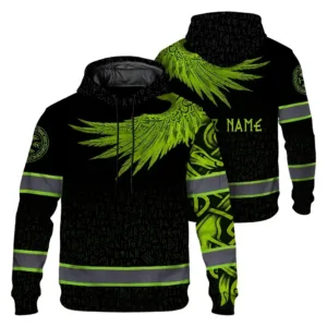 Hi Vis Hoodie Reflective Tapes Gradient Lime Neon Viking Custom Name Safety Workwear For Workers, Runners, Cyclists