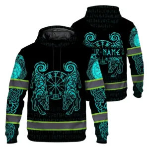 Hi Vis Hoodie Reflective Tapes Gradient Mint Neon Viking 2 Custom Name Safety Workwear For Workers, Runners, Cyclists