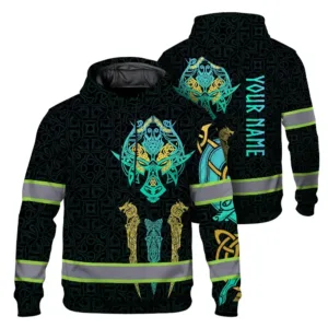 Hi Vis Hoodie Reflective Tapes Mint And Yellow Neon Viking Custom Name Safety Workwear For Workers, Runners, Cyclists