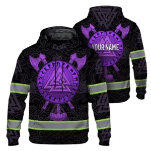 Hi Vis Hoodie Reflective Tapes Violet Neon Viking Custom Name Safety Workwear For Workers, Runners, Cyclists
