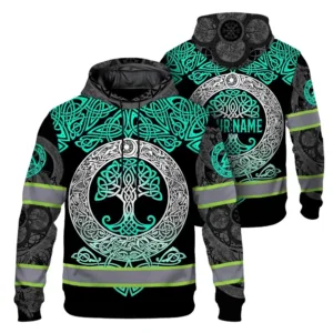 Hi Vis Hoodie Reflective Tapes White Mint Neon Viking Custom Name Safety Workwear For Workers, Runners, Cyclists