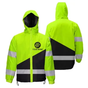 Hi Vis Jacket Waterproof And Windproof Custom Name, Company Logo Reflective - Safety Workwear