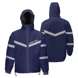 Hi Vis Jacket Waterproof And Windproof Reflective Dark Blue Custom Name Hoodie Safety Workwear