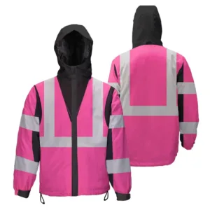 Hi Vis Jacket Waterproof And Windproof Reflective Pink Workwear Safety For Women, Men
