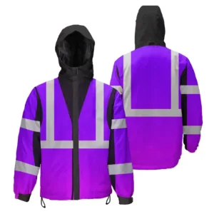 Hi Vis Jacket Waterproof And Windproof Reflective Tapes Violet Workwear Safety For Women Men