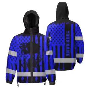 Hi Vis Jacket Waterproof Reflective Skull Blue Neon US Flag Custom Name Safety Workwear