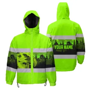 Hi Vis Jacket Waterproof Reflective Tapes Black Green Eagle Custom Name Safety Workwear
