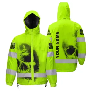 Hi Vis Jacket Waterproof Reflective Tapes Black Skull US Flag Safety Workwear For Skull Lover