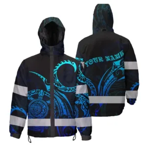 Hi Vis Jacket Waterproof Reflective Tapes Gradient Turtle Hawaiian Polynesian Tribal Custom Name