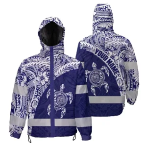 Hi Vis Jacket Waterproof Reflective Tapes Gradient Turtle Hawaiian Polynesian Tribal Custom Name