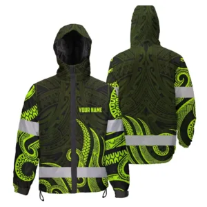 Hi Vis Jacket Waterproof Reflective Tapes Hawaiian Polynesian Tribal Custom Name