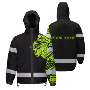 Hi Vis Jacket Waterproof Reflective Tapes Lion Hawaiian Polynesian Tribal Custom Name