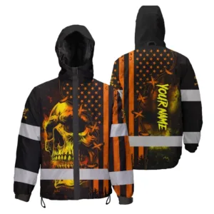 Hi Vis Jacket Waterproof Reflective Tapes Orange Neon Skull Scratch 5 Custom Name