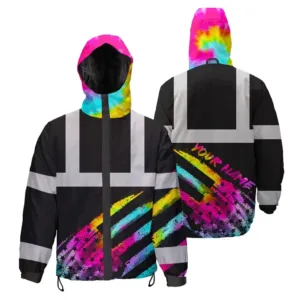 Hi Vis Jacket Waterproof Reflective Tapes Rainbow Flag Tie Dye Custom Name