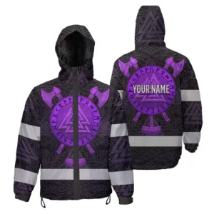 Hi Vis  Jacket Waterproof Reflective Tapes Violet Neon Viking Custom Name Safety Workwear For Workers, Runners, Cyclists