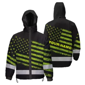 Hi Vis Jacket Waterproof Reflective US Flag Custom Name Safety Workwear