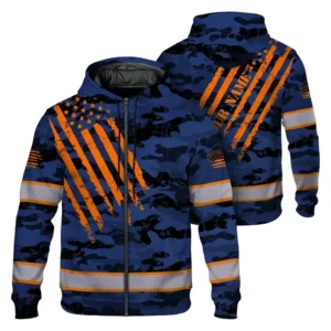 Hi Vis Zip Hoodie Reflective Camo And Yellow USA Flag For Runners, Cyclists, Patriotic