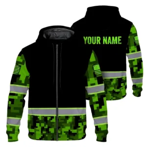 Hi Vis Zip Hoodie Reflective Green Camo Custom Name Safety Workwear