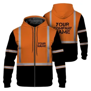 Hi Vis Zip Hoodie Reflective Orange Custom Name Safety Workwear For Workers, Runners, Cyclists, Patriotic