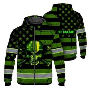 Hi Vis Zip Hoodie Reflective Skull Neon US Flag Custom Name Safety Workwear