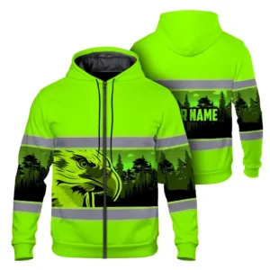 Hi Vis Zip Hoodie Reflective Tapes Black Green Eagle Custom Name Safety Workwear