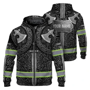 Hi Vis Zip Hoodie Reflective Tapes Black White Neon Viking Custom Name Safety Workwear For Workers, Runners, Cyclists
