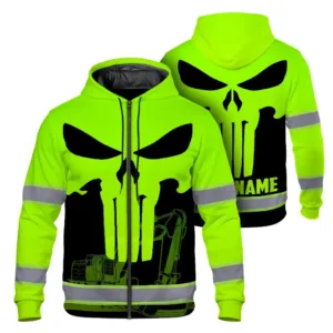 Hi Vis Zip Hoodie Reflective Tapes Green Excavator Operator Custom Name