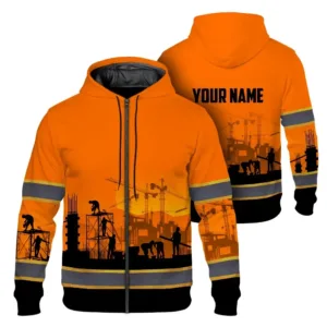 Hi Vis Zip Hoodie Reflective Tapes Orange Ironworker Custom Name Safety Workwear