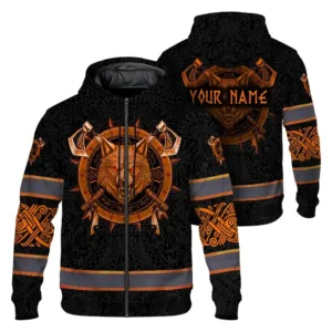 Hi Vis Zip Hoodie Reflective Tapes Orange Neon Viking 2 Custom Name Safety Workwear For Workers, Runners, Cyclists