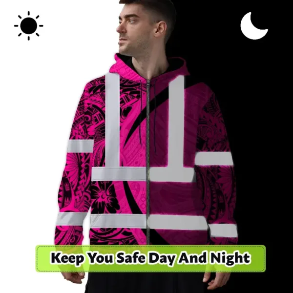 hi-vis-zip-hoodie-reflective-tapes-pink-hawaiian-polynesian-tribal-48af5.webp