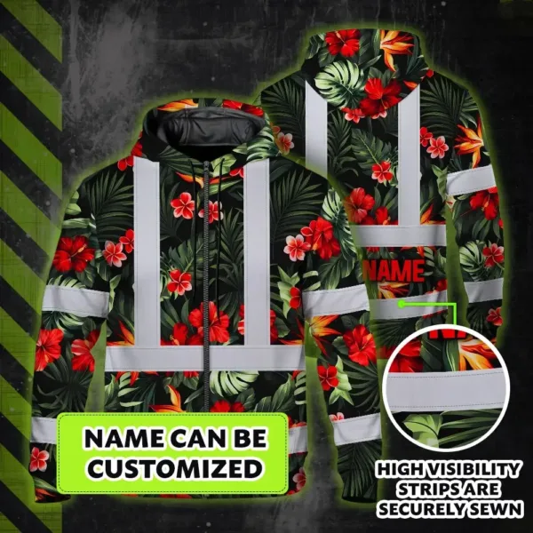 hi-vis-zip-hoodie-reflective-tapes-red-neon-flowers-custom-name-fdd62.webp