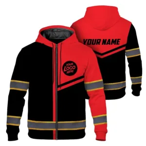 Hi Vis Zip Hoodie Reflective Tapes Red Neon Uniform Custom Name And Logo