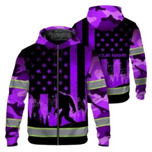 Hi Vis Zip Hoodie Reflective Violet USA Flag With Gorillas For Workers, Truckers, Cyclists, Patriotic