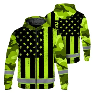 High Visibility Zip Hoodie Reflective Camo Flag Custom Name Safety Workwear