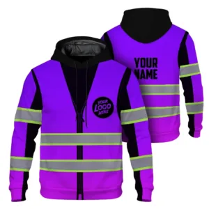Reflective Hi Vis Hoodies - Violet Tape Custom Name And Logo Safety Workwear Unisex