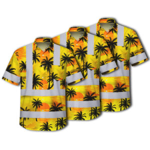 Choose Pack Hi Vis Hawaiian Shirt Reflective Tapes Yellow Neon Flowers Custom Name