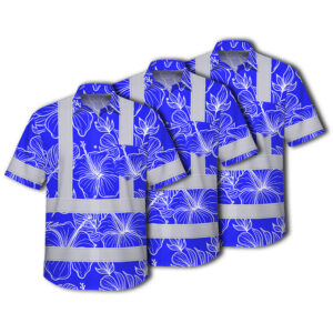 Choose Pack Hi Vis Hawaiian Shirt Reflective Tapes Orange Neon And Yellow Flowers Custom Name Safety Workwear For Workers, Truckers, Operators (Copy)