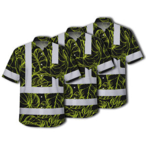 Choose Pack Hi Vis Hawaiian Shirt Reflective Tapes Lime Neon Flowers Custom Name Safety Workwear For Workers, Truckers, Operators
