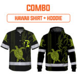 Combo Hi Vis Hawaiian Shirt And Hoodie Reflective Tapes Lime Neon Hawaiian Polynesian Tribal Custom Name