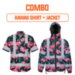 Combo Hi Vis Hawaiian Shirt And Jacket Reflective Tapes Hawaii Flamingo Custom Name Safety Workwear For Workers, Truckers, Operators