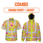 Combo Hi Vis Hawaiian Shirt And Jacket Reflective Tapes Pink Neon And Lime Flowers Custom Name Safety Workwear For Workers, Truckers, Operators