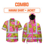 Combo Hi Vis Hawaiian Shirt And Jacket Reflective Tapes Pink Neon And Lime Flowers Custom Name Safety Workwear For Workers, Truckers, Operators