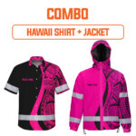 Combo Hi Vis Hawaiian Shirt And Jacket Reflective Tapes Pink Neon Hawaii Custom Name