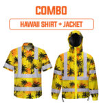 Combo Hi Vis Hawaiian Shirt And Jacket Reflective Tapes Yellow Neon Flowers Custom Name