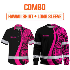 Combo Hi Vis Hawaiian Shirt Reflective Tapes Pink Neon Hawaii Custom Name Safety Workwear For Workers, Truckers, Operators