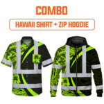 Combo Hi Vis Hawaiian Shirt And Zip Hoodie Reflective Tapes Hawaiian Polynesian Tribal