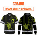 Combo Hi Vis Hawaiian Shirt And Zip Hoodie Reflective Tapes Lime Neon Hawaiian Polynesian Tribal Custom Name