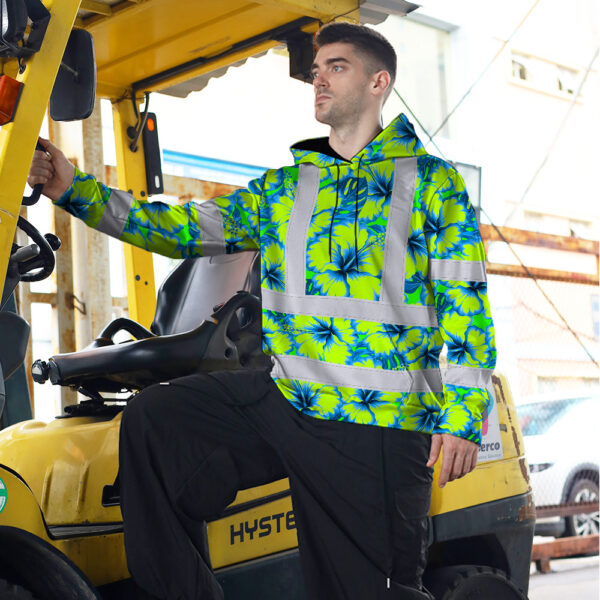 Hi-Vis-Hoodie-Reflective-Tapes-Blue-Neon-And-Green-Flowers-Custom-Name-Safety-Workwear-For-Workers,-Truckers,-Operators-6