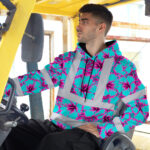 Hi-Vis-Hoodie-Reflective-Tapes-Blue-Neon-And-Pink-Flowers-Custom-Name-Safety-Workwear-For-Workers,-Truckers,-Operators-3